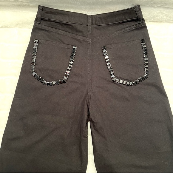 NWT Sandro Cristelle High Rise Wide Leg Black Jeans w Crystals—1 loose crystal - Picture 9 of 15